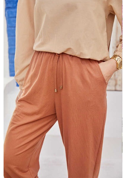 1151-LASTIKLI Pantolon Somon modelleri