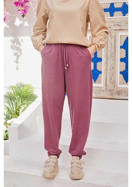 1151-LASTIKLI Pantolon Lila modelleri