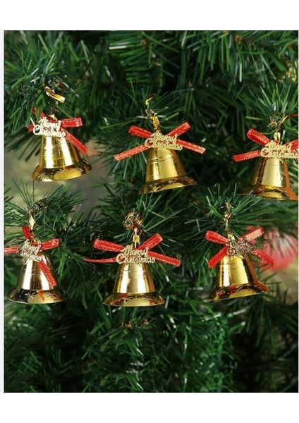 Yeni Yıl Yılbaş Ithal 6lı Merry Christmas Yazılı Çam Ağacı Dekorasyon Süs Çan Zil Gold Altın fiyatları