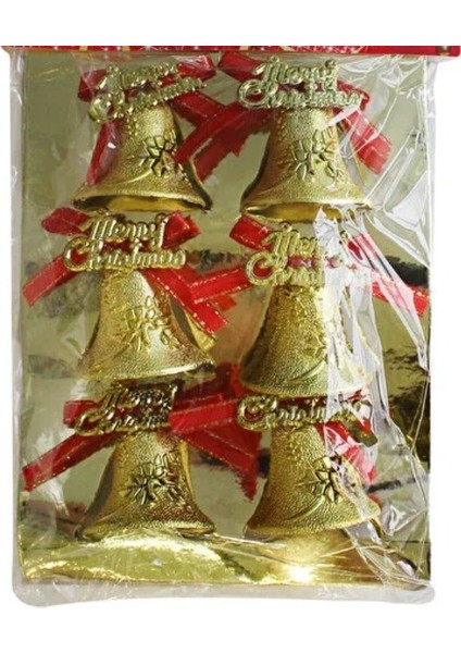 Yeni Yıl Yılbaş Ithal 6lı Merry Christmas Yazılı Çam Ağacı Dekorasyon Süs Çan Zil Gold Altın fırsatları