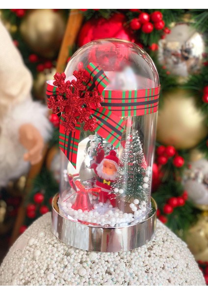 Yılbaşı Christmas Lüks Noel Baba Kar Küresi Çam Ağaç Geyik Dekorasyon Hediyelik Gümüş Kırmızı