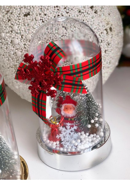 Yılbaşı Christmas Lüks Noel Baba Kar Küresi Çam Ağaç Geyik Dekorasyon Hediyelik Gümüş Kırmızı fırsatları