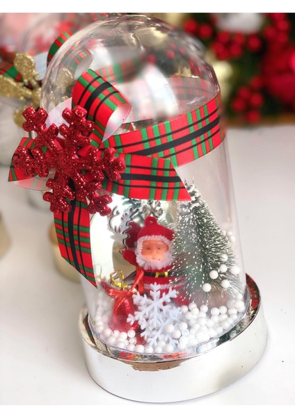 Yılbaşı Christmas Lüks Noel Baba Kar Küresi Çam Ağaç Geyik Dekorasyon Hediyelik Gümüş Kırmızı indirimleri