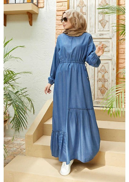 6570-ASIMETRIK Büzgülü Elbise Koyu Mavi fiyatları