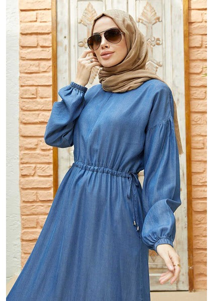6570-ASIMETRIK Büzgülü Elbise Koyu Mavi modelleri