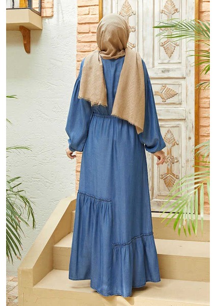 6570-ASIMETRIK Büzgülü Elbise Koyu Mavi fırsatları