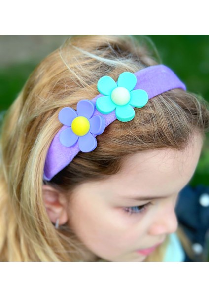 Trend Moda Yeni Büyük Rengarenk Iri Papatya Çiçekli Kadın Çocuk Tacı Lila Mor