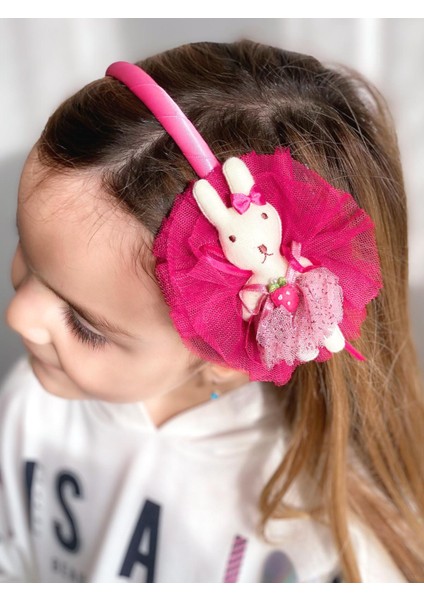 Oyuncak Peluş Tavşanlı Şirin Iri Tüllü Ponpon Taç Çocuk Tacı Pembe Saten
