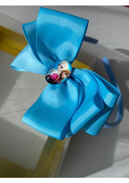 Prenses Princess Frozen Anna ve Elsa Mavi Ince Saten Fiyonk Kurdele Taç Anne Kız Çocuk Bebek Saç Tacı