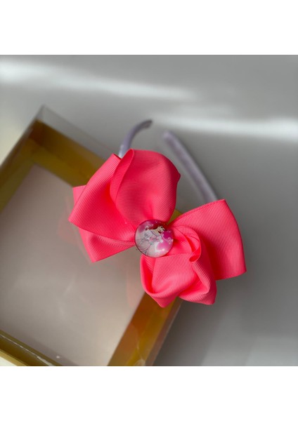 Prenses Princess Ariel Beyaz Ince Saten Neon Pembe Taç Anne Kız Çocuk Bebek Saç Tacı