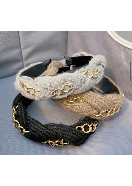 Yeni Sezon Moda Yün Örgü Metal Zincirli Lüks Taç Kahverengi modelleri