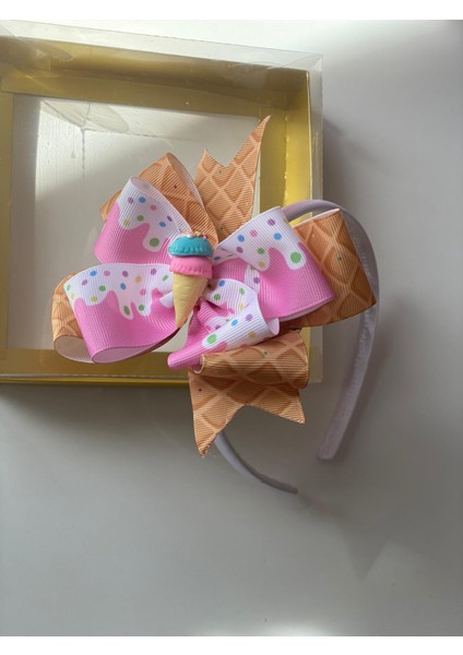 Beyaz Pembe Soft Renkli Ince Saten Ice Dondurma Figürlü Kornet Kurdele Fiyonk Taç Anne Kız Çocuk Bebek Tacı fiyatları