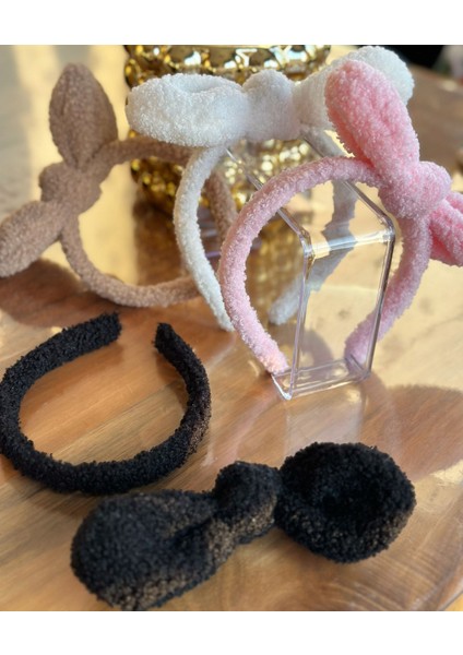 Yeni Trend Pofuduk Peluş Kuzu Tak Çıkart Hareketli Telli Büyük Fiyonklu Kadın Çocuk Tacı Pembe Taç modelleri
