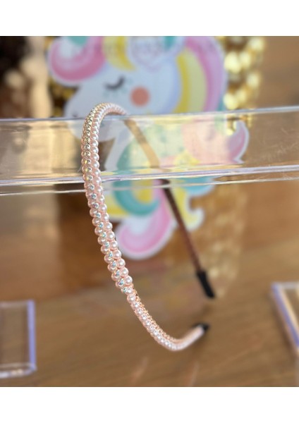 Trend Moda Lüks Kristal Su Yolu 3 Sıra Inci Taşlı Metal Taç Kadın Çocuk Tacı Pembe