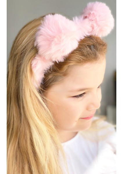 Peluş Pofuduk Tüylü Pon Pon Çocuk Tacı Ponpon Taç Pembe