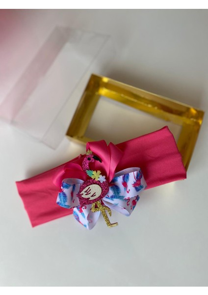 Pembe Flamingo Figürlü Esnek Yumuşak Pamuklu Saç Bandı Anne Kız Bebek
