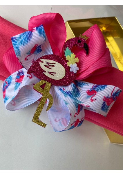 Pembe Flamingo Figürlü Esnek Yumuşak Pamuklu Saç Bandı Anne Kız Bebek