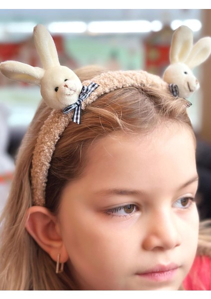 Yeni Trend Moda Sevimli 3D Boyutlu Peluş Pofuduk Taç Oyuncak Tavşanlı Çocuk Kadın Tacı Kahverengi