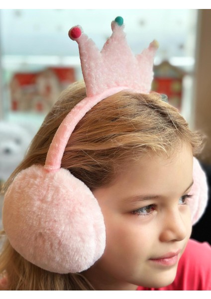 Yeni Moda Sevimli Pofuduk Tüylü Peluş Kaşmir Prenses Kraliçe Taçlı Kulaklık Çocuk Yetişkin Pembe