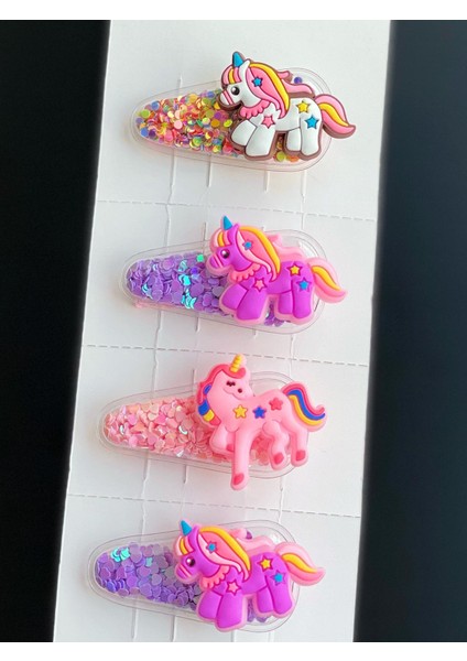 4lü Çıt Çıt Unicorn Parlak Pullu Çocuk Toka Seti No3