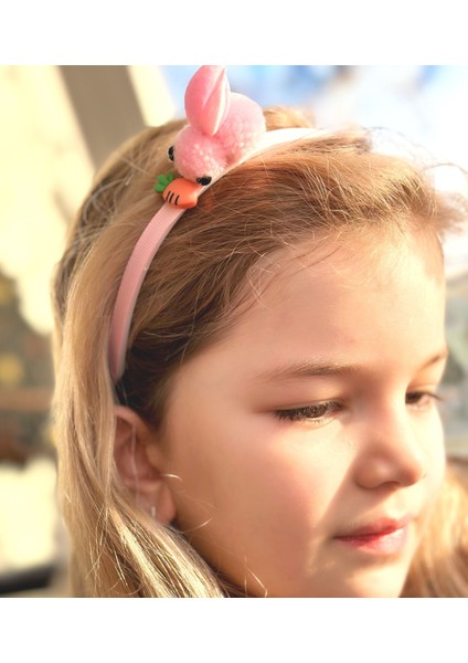 Trend Moda 3D Boyutlu Oyuncaklı Peluş Tavşan Havuç Taç Kadın Çocuk Tacı Pembe