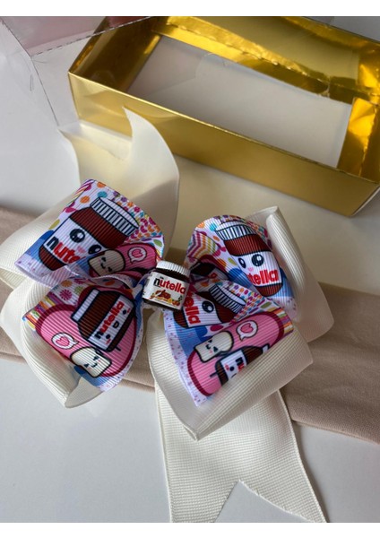 Çocuk Bebek Geniş Saç Bandı Nutella Figürlü Yumuşak Esnek Kahverengi Saç Bandı