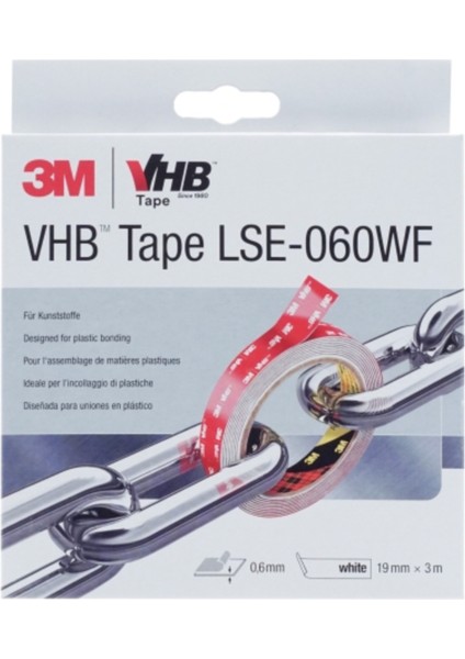 Lse 060WF Vhb Beyaz Renk Çift Taraflı Montaj Bandı Kalınlık 0,6 MM 19 MM*3 Metre