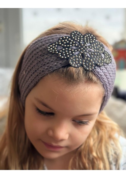 Trend Moda Lüks Kadın Çocuk Örgü Örme Zımba Taş Broş Logolu Bandana Saç Bantı Kulaklık Gri Otantik fırsatları