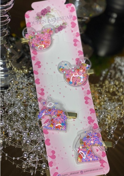 Hareketli Pullu 4lü Unicorn Mickey Toka Seti Gold Altın Pensli modelleri