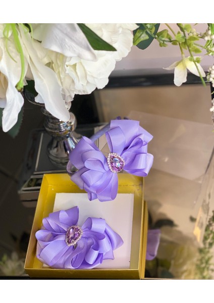 Özel Tasarım Lila Mor Kristal Taşlı Ikili Fiyonk Taşlı Taç Seti Çocuk Yetişkin fırsatları