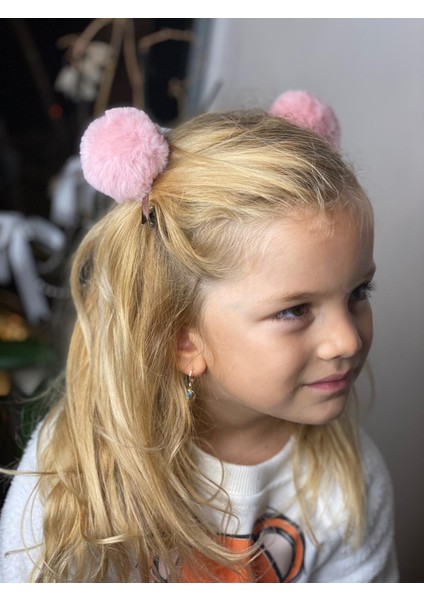 Peluş Tüylü Pudra Pembe Büyük Ponpon 2 Li Toka Seti Metal Pens fiyatları