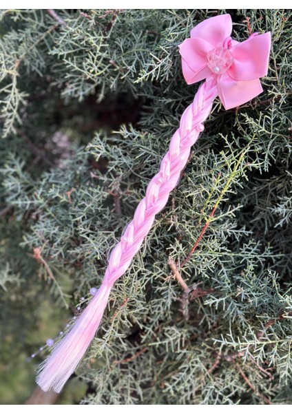 Inci Taşlı Deniz Kabuğu Istiridye Süslü Örgü Takma Postiş Saç Çocuk Saçı Pembe