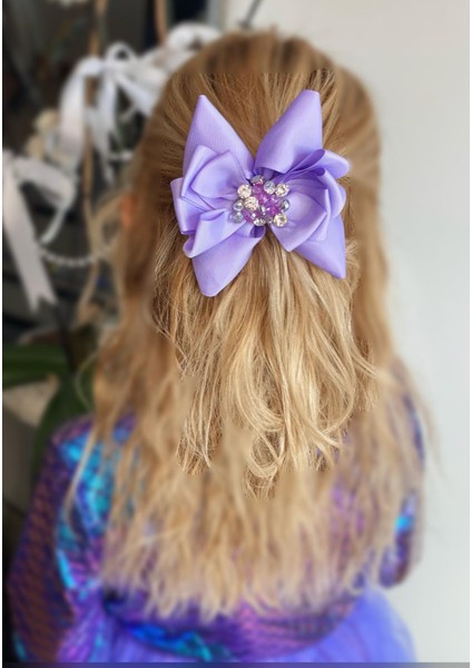 Lila Mor Kelebek Fiyonk Kristal Taşlı Lüks Tasarım Çocuk Yetişkin Metal Klipsli Toka