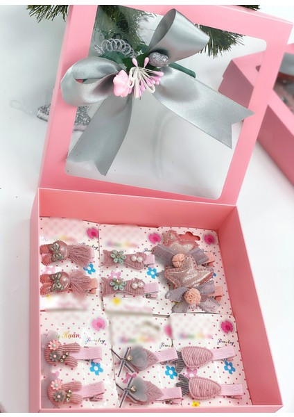 Lüks Pembe Kutulu 12 Parça Bebek Çocuk Taşlı Toka Aksesuar Hediye Seti Tavşan Yıldız Kedi fırsatları