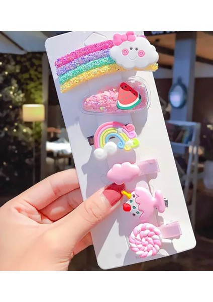 Simli Pullu Gökkuşağı Şeker Meyve Renkli Çocuk Bebek Toka Seti