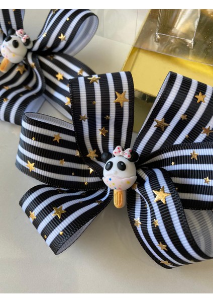 3D Gold Altın Yıldız Kabartmalı Ice Dondurma Panda Figürlü Metal Pensli Ikili Mini Toka Seti Anne Kız Çocuk Tokas fiyatları