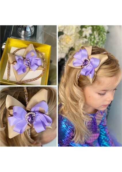Karamel Lila Özel Tasarım Kristal Taşlı Pullu Tak Çıkart Broşlu Yetişkin Çocuk Taç