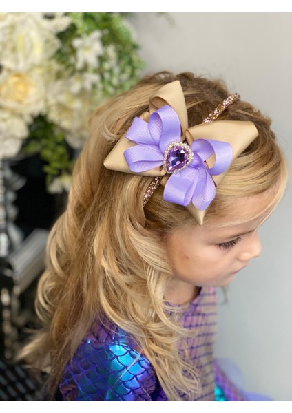 Karamel Lila Özel Tasarım Kristal Taşlı Pullu Tak Çıkart Broşlu Yetişkin Çocuk Taç modelleri