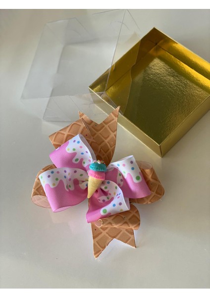 Renkli Ice Dondurma Figürlü Pembe Kornet Metal Klipsli Anne Kız Çocuk Tokası modelleri