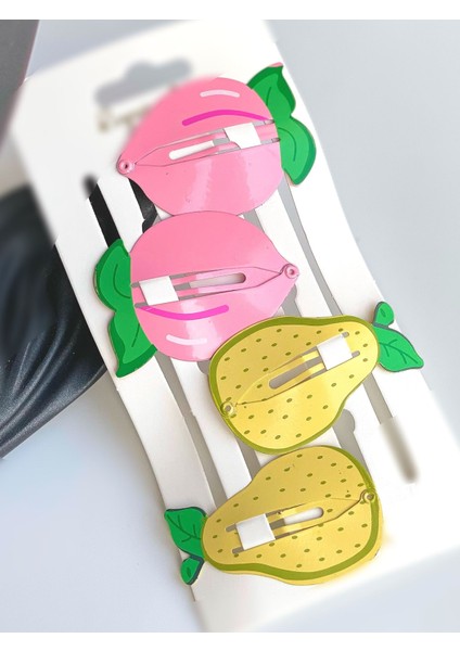 4lü Büyük Tropikal Pembe Şeftali Sarı Armut Metal Çıtçıt Yan Toka Set Çocuk Bebek