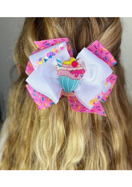 Özel Tasarım Lüks Fiyonklu Cupcake Dondurma Gökkuşağı Süslü Renkli Toka Kadın Çocuk Tokası
