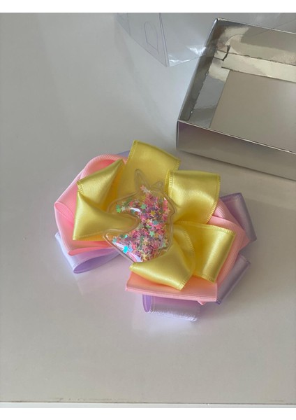 Saten Unicorn Yaldızlı Pembe Mor Sarı Fiyonk Toka Anne Kız Çocuk Hediye