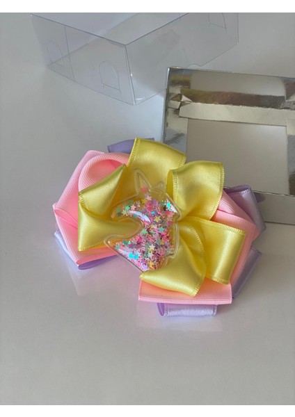 Saten Unicorn Yaldızlı Pembe Mor Sarı Fiyonk Toka Anne Kız Çocuk Hediye modelleri