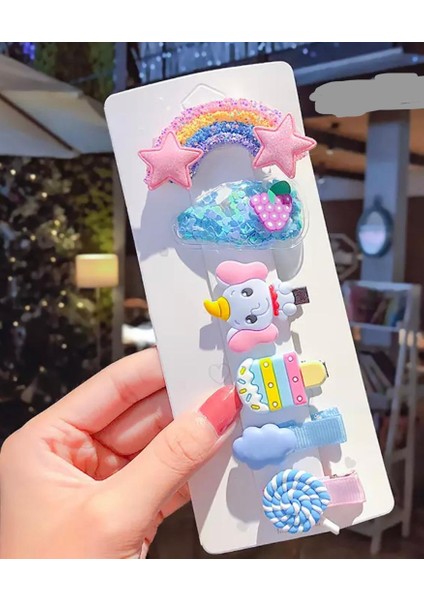 Simli Pullu Gökkuşağı Şeker Fil Karışık Bebek Çocuk Toka Seti