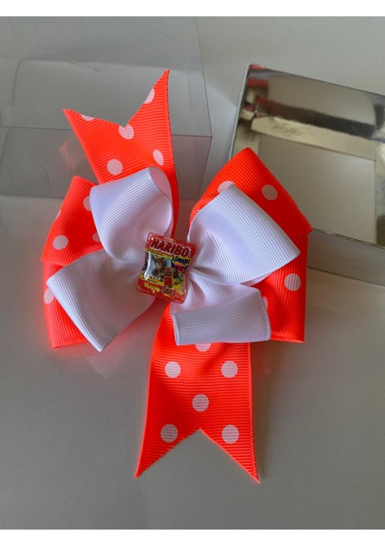 Neon Oranj Fosforlu Turuncu Puantiyeli Kola Haribo Şeker Metal Pensli (Timsah) Anne Kız Çocuk Tokası modelleri