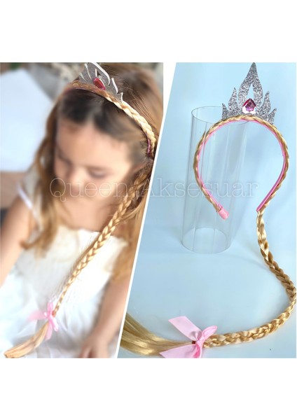 Pembe Elsa Anna Sarı Örgü Postiş Saç Çocuk Tacı Kar Kraliçe Prenses Taç