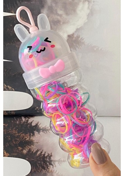 Şeffaf Tavşan Askılı Kutulu Soft Renkli Rengarenk Lastik Örgü Tokası 200 Lü