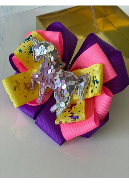 Parlak Pullu Unicorn Pembe Mor Sarı Fiyonk Toka Anne Çocuk Hediye modelleri