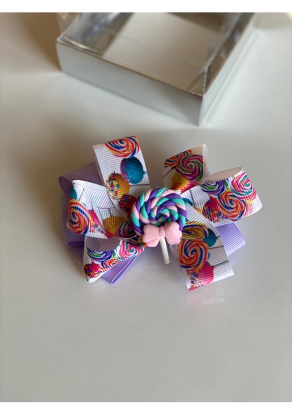 Lila Lolipop Figürlü Kız Çocuk Bebek Doğum Günü Hediye Pensli Toka