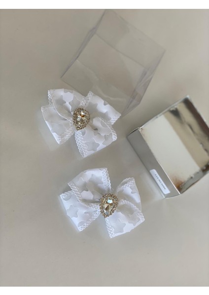 Beyaz 2' Li Kristal Taşlı Yıldız Desenli Kız Çocuk Kız Bebek Pensli Toka
